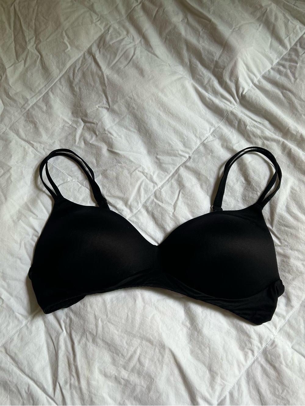 aerie Black Smooth T-Shirt Bra with Dual Straps